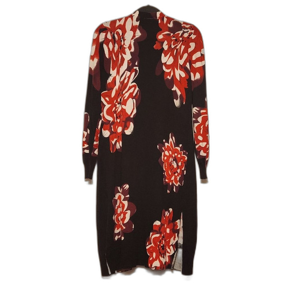 Relativity Red & Black Floral Long Sleeve Open Duster Cardigan Side Slits Small - Picture 1 of 7